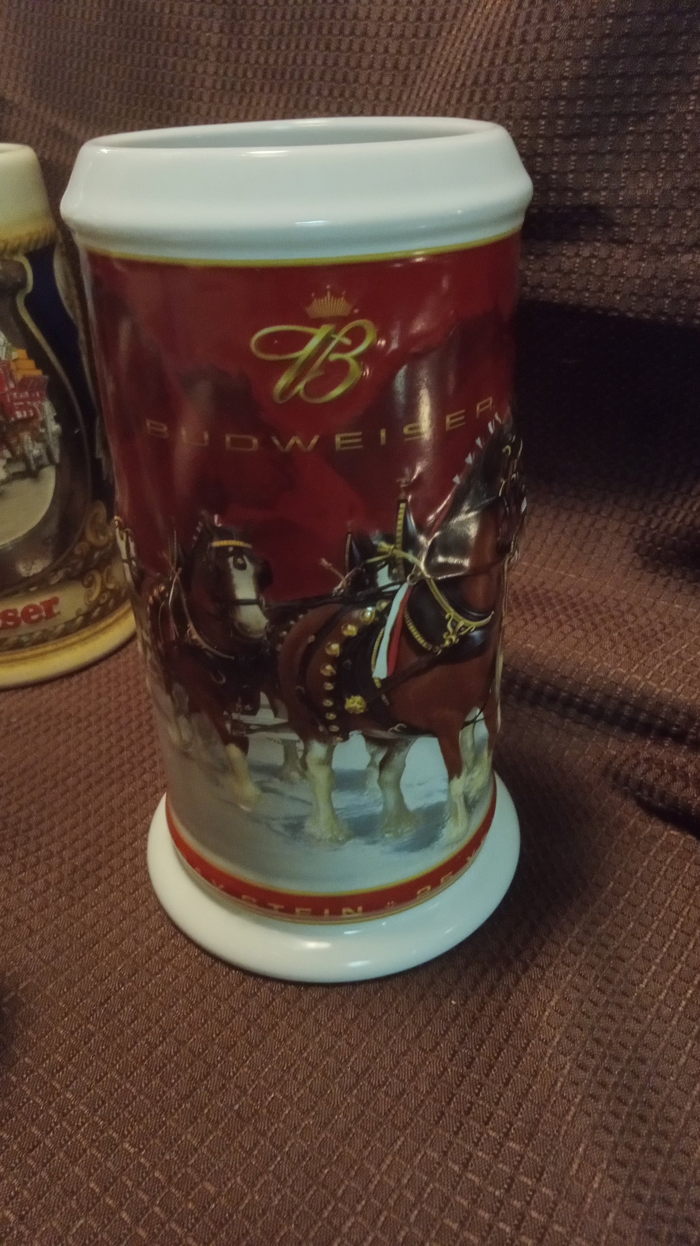 Lot of 6 Mint Budweiser Beer Steins (No Box) – 1992 Oktoberfest, 2004 Holiday Clydesdales, Vintage Ceramarte Collection