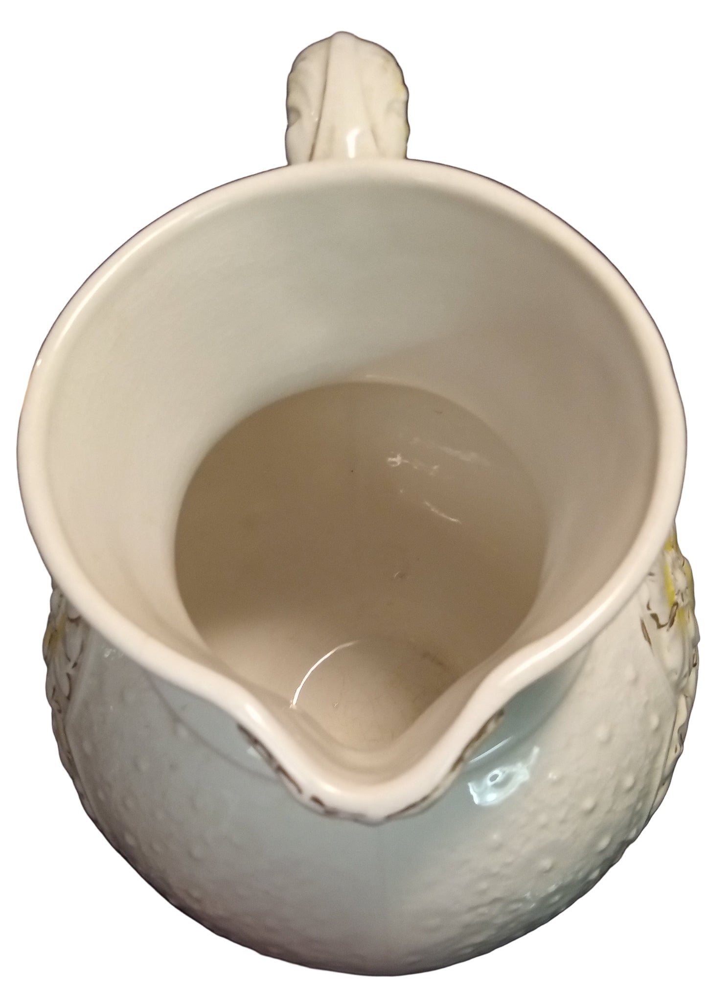 Early 1900's Embossed Floral Wash Pitcher – White with Gold & Yellow Accents – Victorian Ironstone Style
