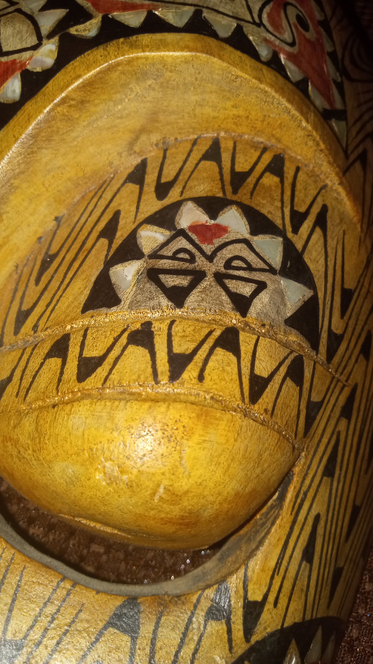 Hand Carved Tribal Mask | Abalone Shell Inlay | Polynesian Folk Art Decor (13" x 8")