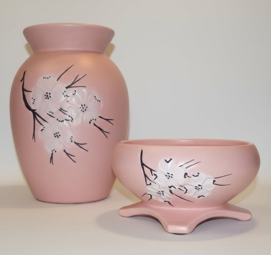 Nice Large Vintage 1950's-60's Pink Rose McCoy Vase (Set Of 2)