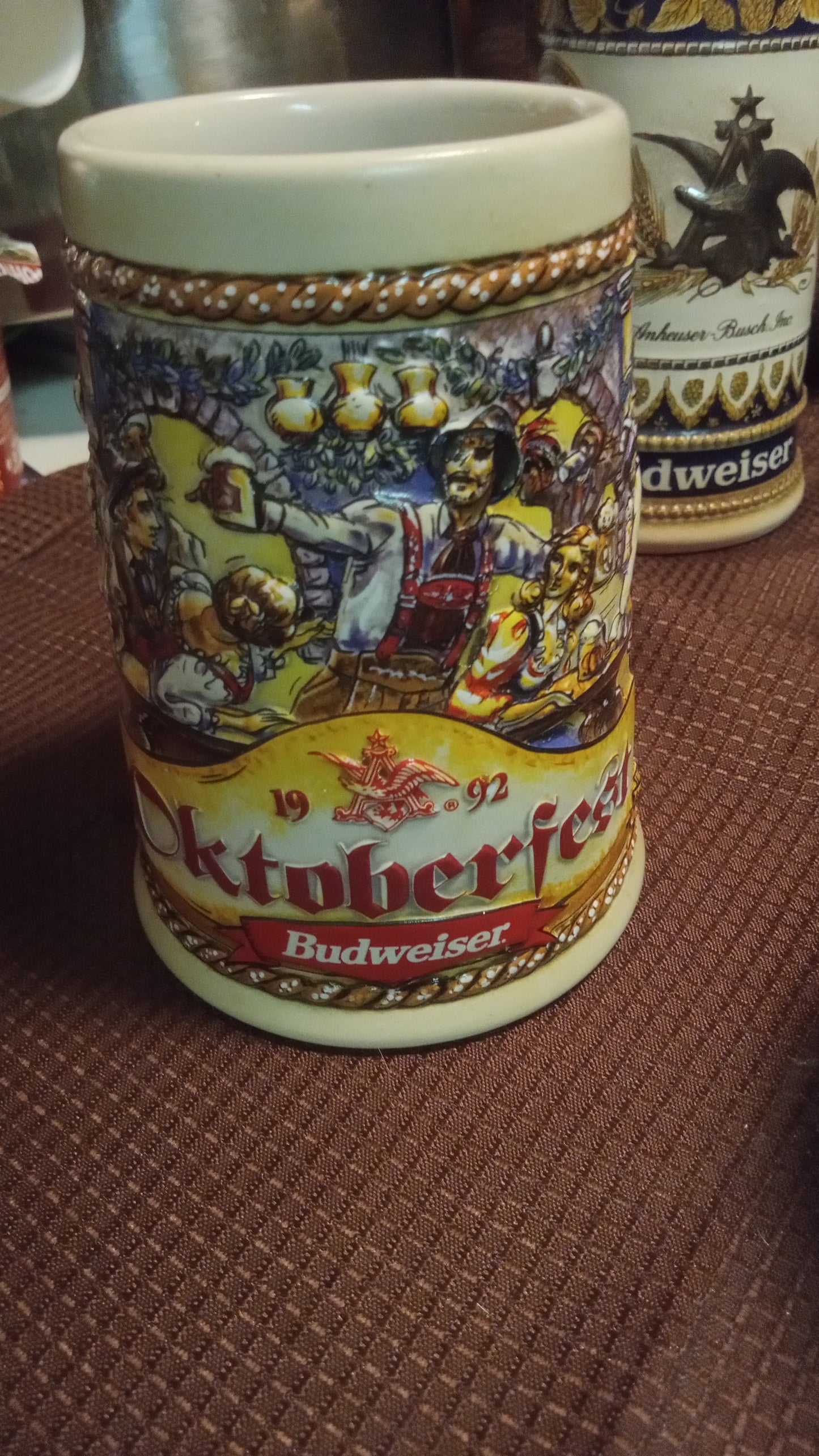 Lot of 6 Mint Budweiser Beer Steins (No Box) – 1992 Oktoberfest, 2004 Holiday Clydesdales, Vintage Ceramarte Collection