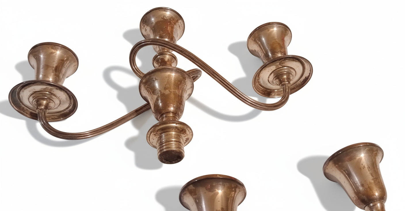 Gorham Sterling Silver Convertible Candelabra Set: 12" Wide Span | 1 Base & 2 Candelabra Arms (3 Pieces Total)