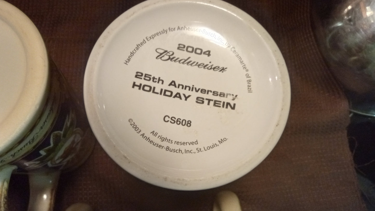 Lot of 6 Mint Budweiser Beer Steins (No Box) – 1992 Oktoberfest, 2004 Holiday Clydesdales, Vintage Ceramarte Collection