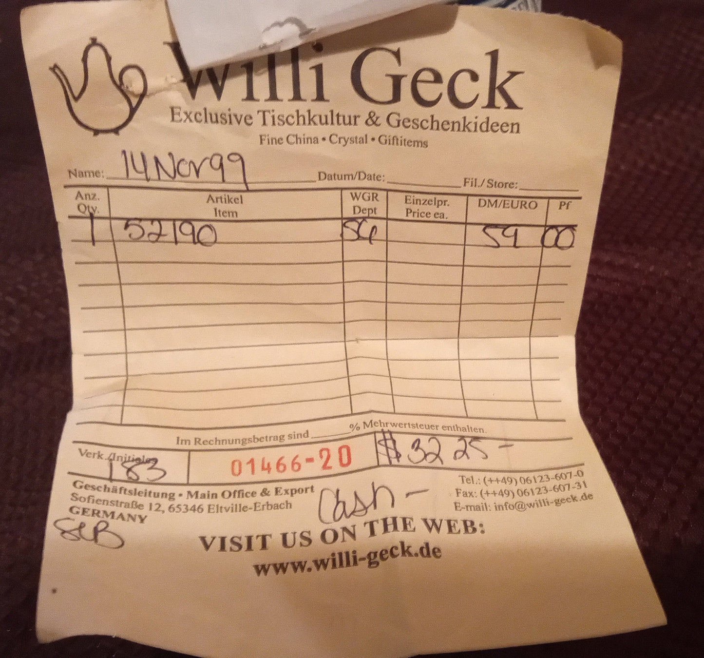 MINT GERZ German Beer Stein | Pewter Crown Lid, Cobalt Blue Stoneware | 1999 W. Geck Receipt Included